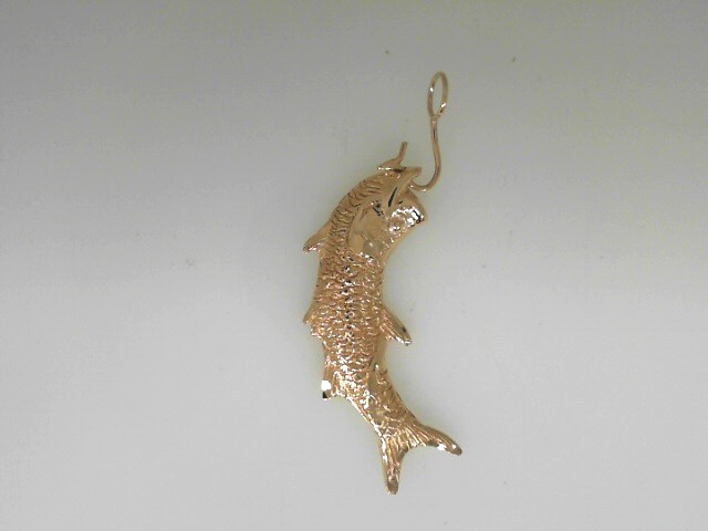 Estate 14 Karat Yellow Gold Diamond Cut Fish on Hook Charm (AS IS)