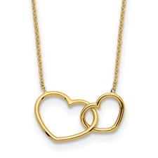 14 Karat Yellow Gold Double Heart Necklace 17 Inch