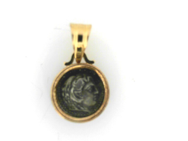 Estate 14 Karat Yellow Gold Pendant of  Alexander the Great Coin in Bezel
12mm (AS IS)