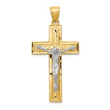 14 Karat White And Yellow Gold Diamond Cut Crucifix 
47 mm X 23 mm