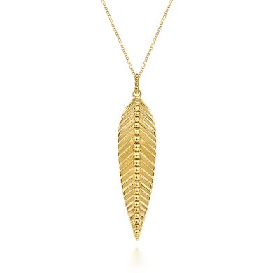 Gabriel & Co 14 Karat Yellow Gold Bujukan Leaf Pendant 17.5 inch