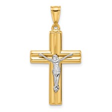 14 Karat Two Tone Polished And Textured Crucifix Pendant