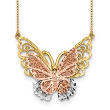 14 Karat Tri-Color Gold Diamond Cut Butterfly Pendant
Length: 18