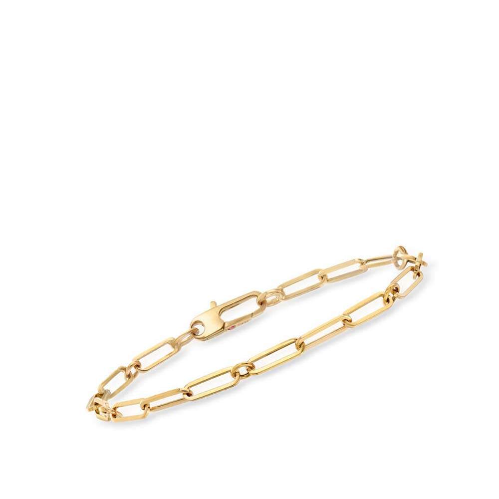 Roberto Coin 18 Karat Yellow Gold Paperclip and Round Link Chain Bracelet 7