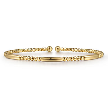 Gabriel & Co 14 Karat Yellow Gold Bujukan 3 Bar Station Open Bangle
Size 5.75