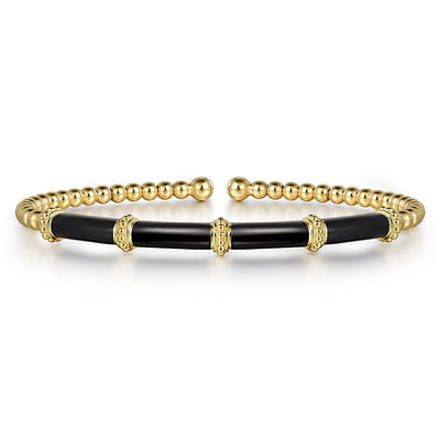 Gabriel & Co14 Karat Yellow Gold Bujukan and Bar Split Bangle with Black Enamel
 Size6