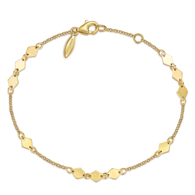 Gabriel & Co 14 Karat Yellow Gold Rhombus Stations Bracelet 
Length: 7 Inches