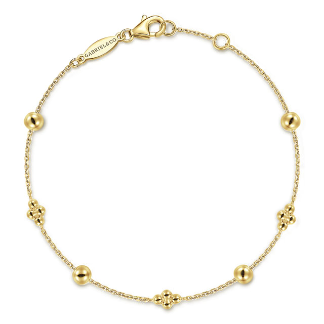 Gabriel & Co14 Karat Yellow Gold Bujukan Beads Station Bracelet 
Length: 7 Inches