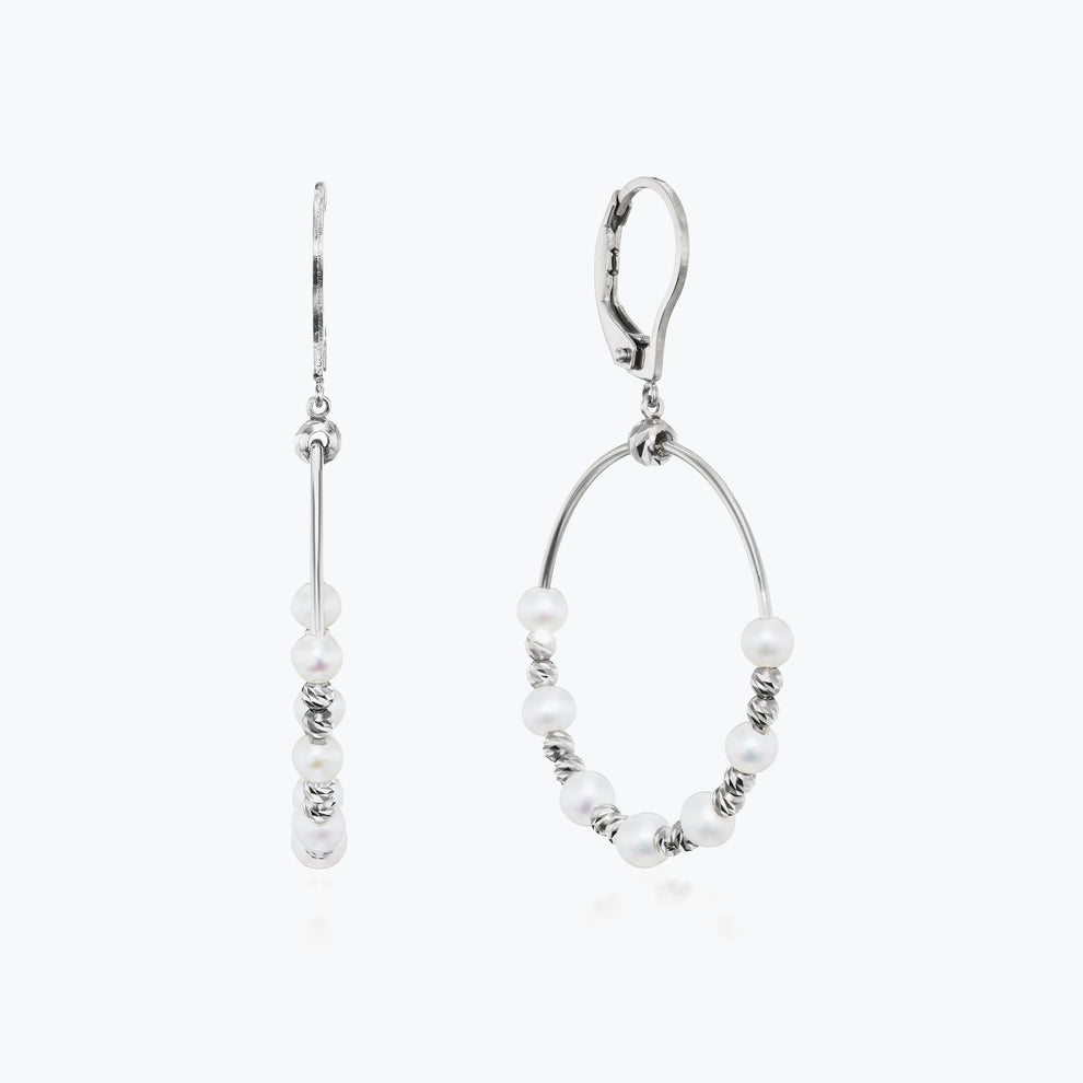 Platinum Born Debut Freshwater Pearl Drop Platinum Hoop Earrings