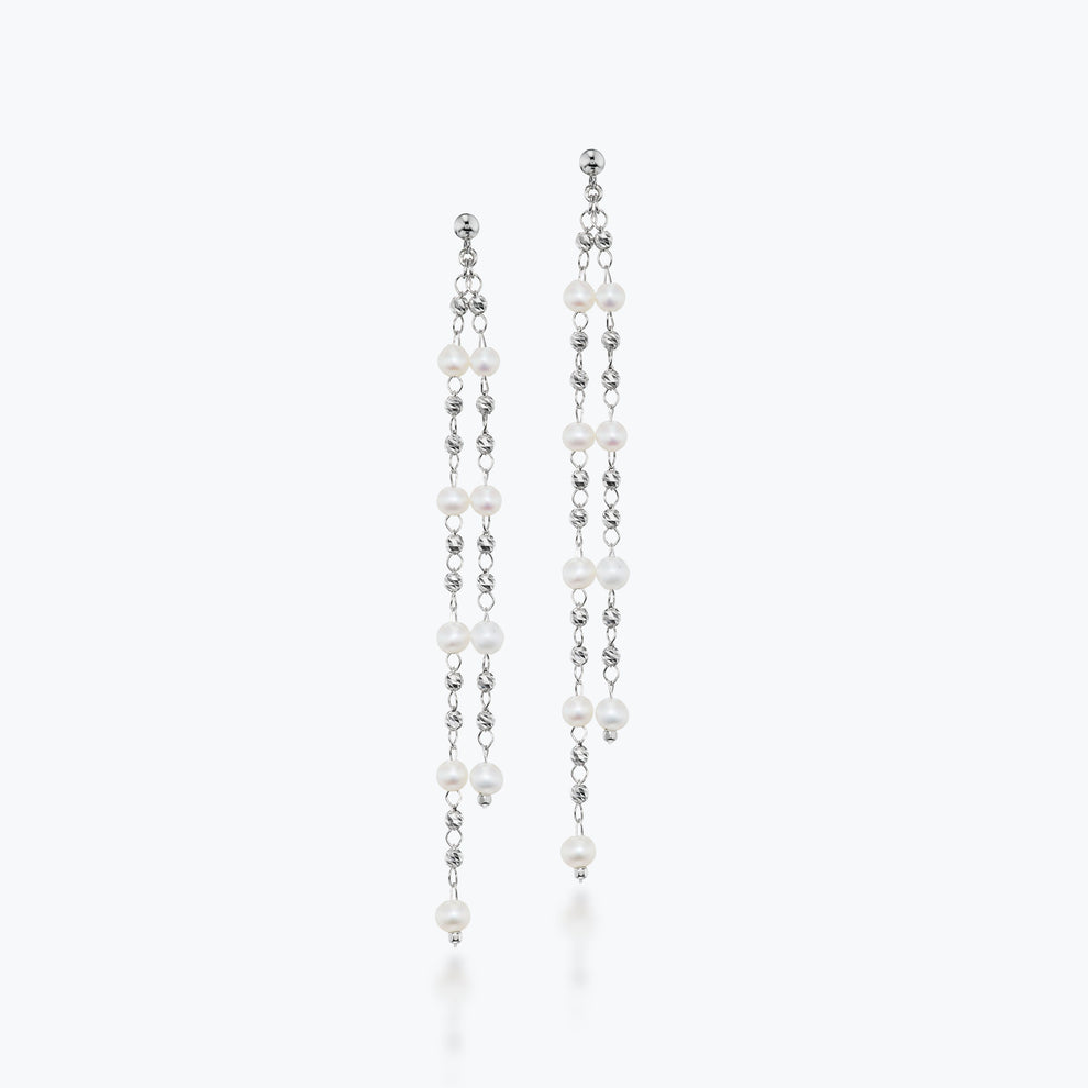 Platinum Born Freshwater Pearl Debut Double Drop Strand Earrings