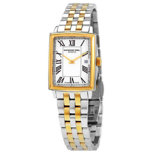Raymond Weil Toccata Two-Tone Quartz Watch, 22.6 x 28.1 mm,  25 mm, two-tone white dial, black roman numeral indexes (5925-STP-00300)