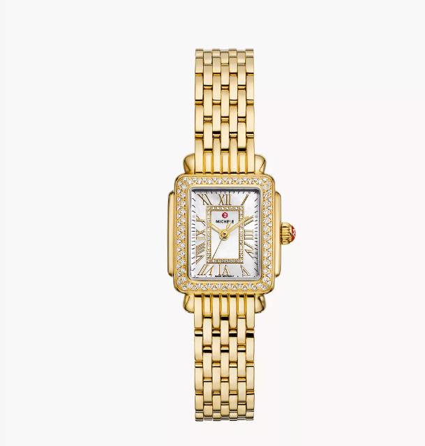 Michele 18K Gold-Plated Deco Madison Mini Mother Of Pearl Diamond Dial/Bezel  Watch