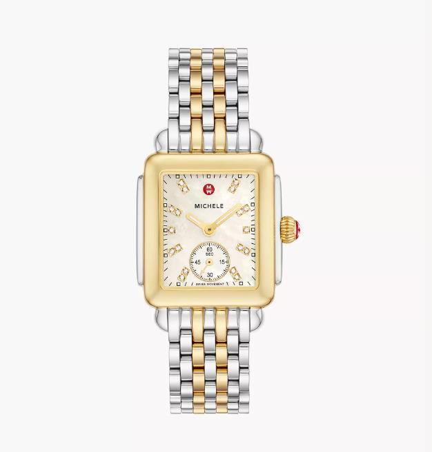 Michele 18K Gold-Plated/Stainless Mother Of Pearl Diamond Marker Dial Watch