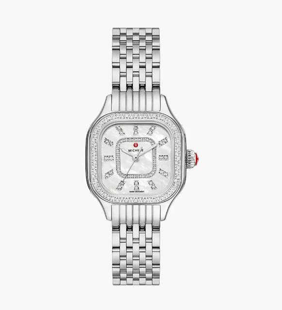 Michele Stainless Meggie Mother Of Pearl Diamond Dial/Bezel Watch