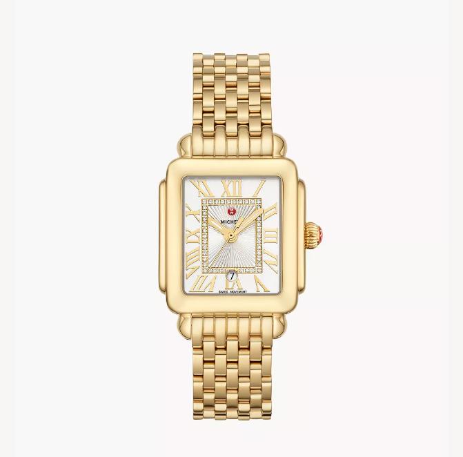 Michele  18K Gold-Plated Deco Madison Mid Silver Diamond Dial Watch
