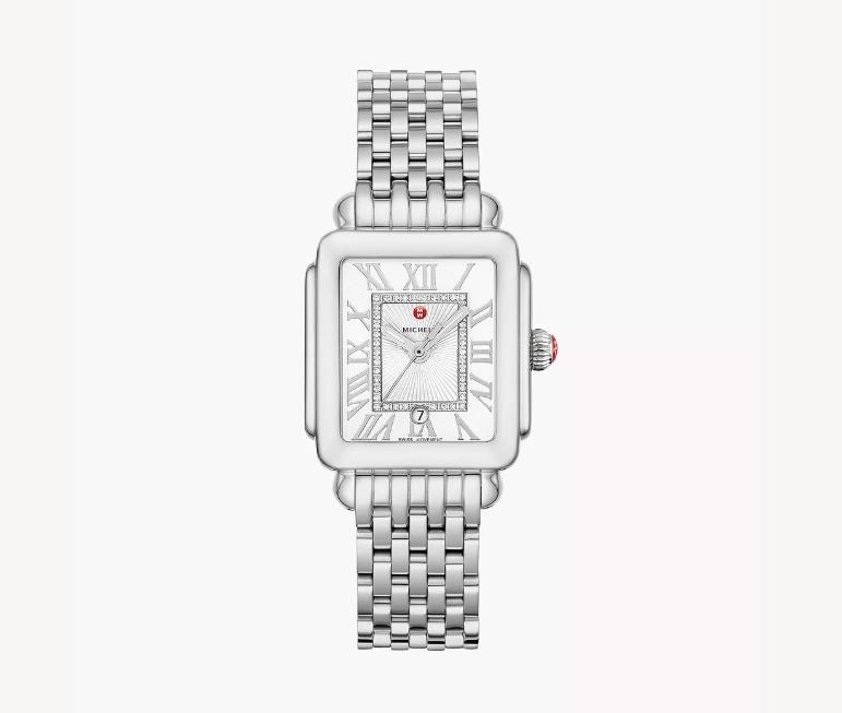 Michele Stainless Steel Deco Madison Mid Silver Diamond Dial Watch