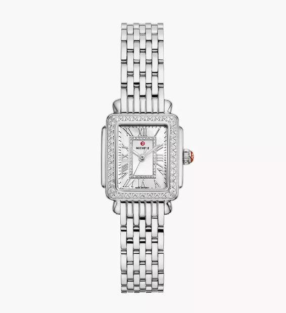 Michele Stainless Steel Deco Madison Mini  Mother Of Pearl  Diamond Dial/Bezel Watch
