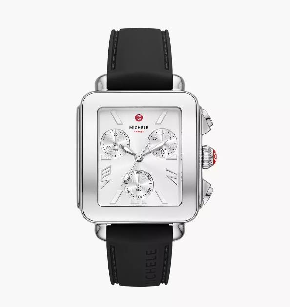 Michele Deco Sport Chronograph Stainless Steel Black Silicone Watch