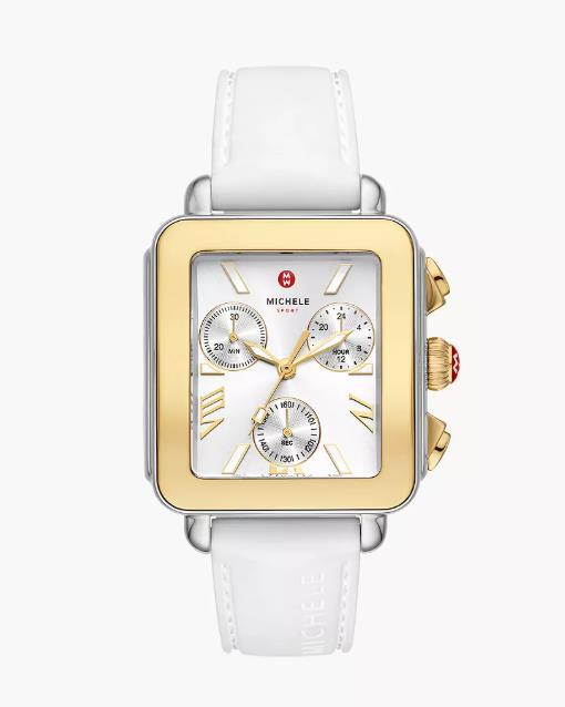 Michele Deco Sport Chronograph Gold-Plated White Silicone Watch (MWW06K000069)