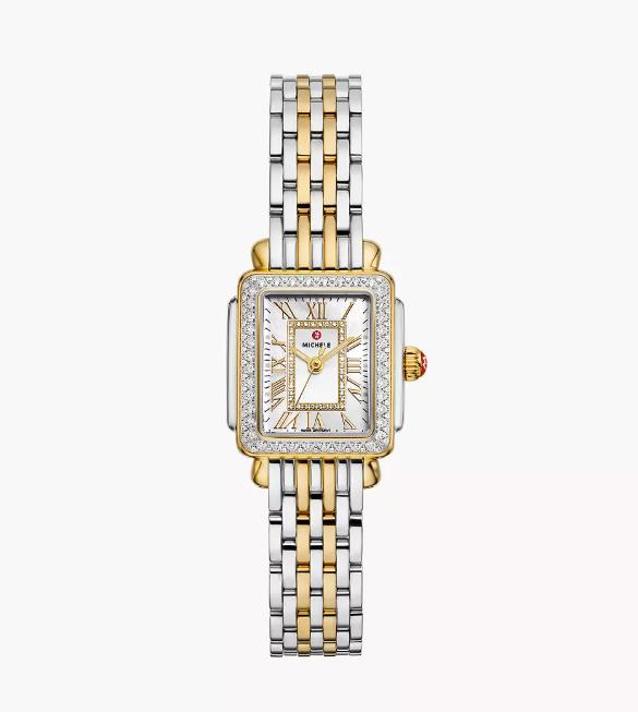 Michele Deco Madison Mini 18K Gold-Plated/Stainless Mother Of Pearl Diamond Dial And Bezel Watch