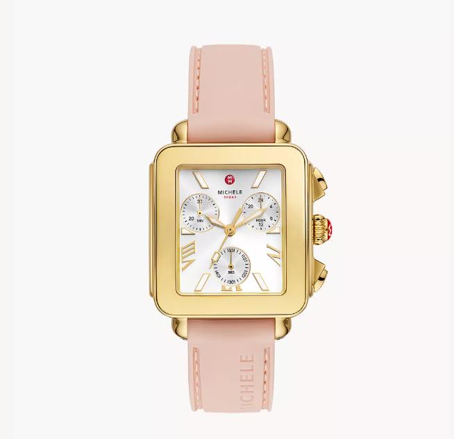 Michele Deco Sport Chronograph Gold-Plated Ballet Pink Silicone Watch (MWW06K000072)