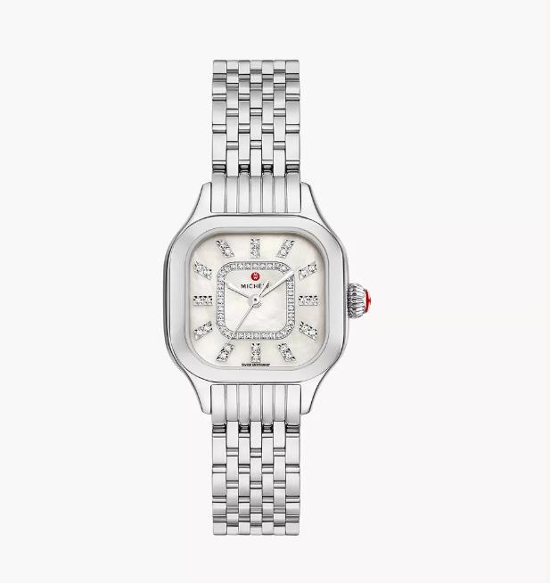Michele Stainless Steel Meggie Mother Of Pearl Diamond Dial Watch