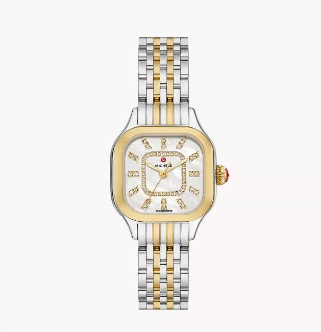 Michele Meggie Two-Tone 18K Gold-Plated Mother of Pearl Diamond Dial Watch