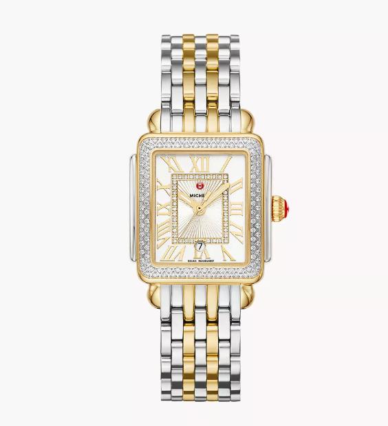 Michele Deco Madison Mid Two-Tone 18K Gold-Plated Silver/White Diamond Dial And Bezel  Watch (MWW06G000002)