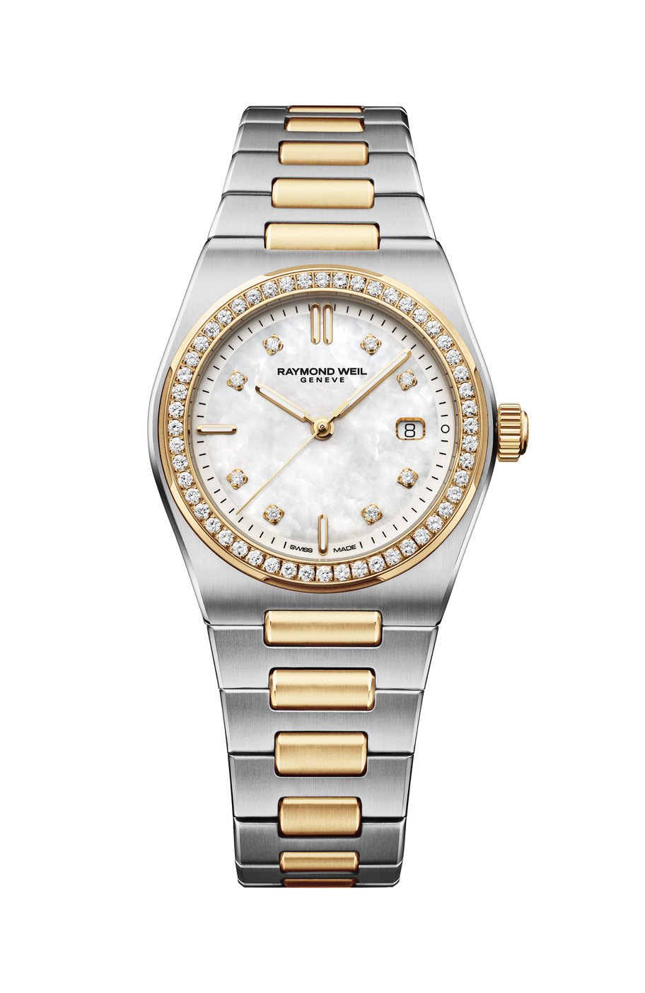 Raymond Weil A.R.T. Stainless Steel W/Gold Pvd Mop Lab Diamond Watch 30 Mm (1250-SPS-97081)