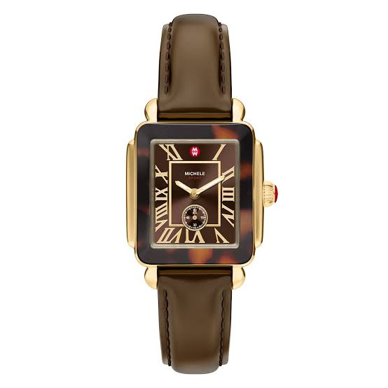 Michele Deco Sport Mid Tort Brown Leather Watch