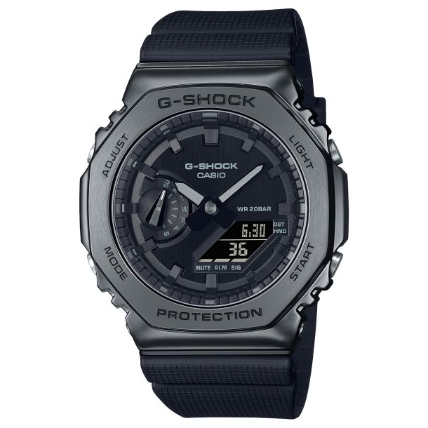 Casio G-Shock Analog-Digital All Black Octagonal Metal Bezel Watch (GM2100BB-1A)