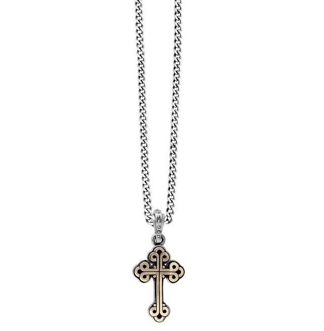 King Baby Sterling Silver And Brass Alloy Traditional Cross Pendant 
Length: 24 Inch