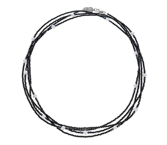 King Baby Long Black Spinel Necklace with White Pearls