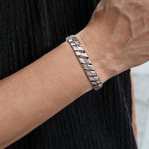 Gabriel & Co 10 mm Sterling Silver Herringbone Mens Bracelet 8 inch