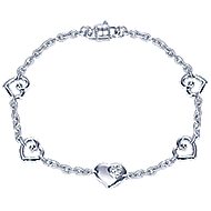 Gabriel & Co Sterling Silver Heart Link With 0.06 Ct White Sapphire Bracelet 7.5 Inch