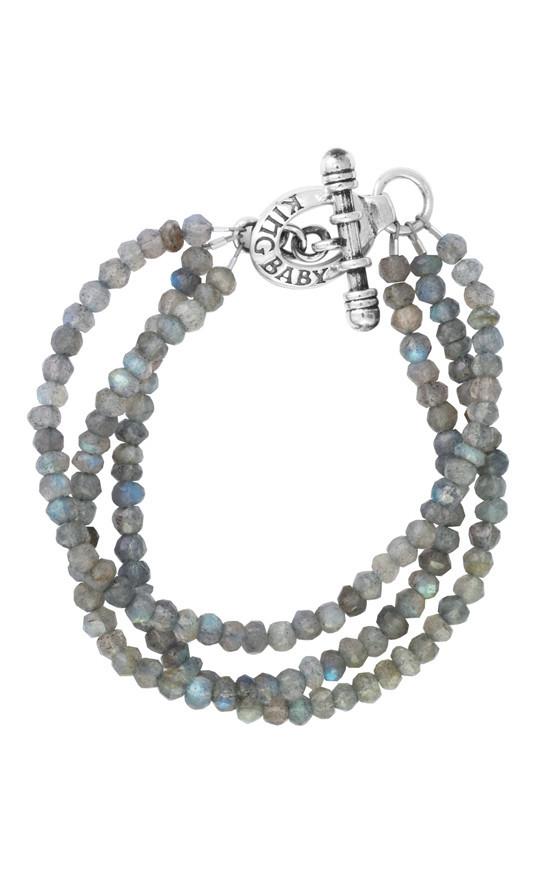 King Baby Three Strand Labradorite Bead Bracelet With Mini Sterling Silver Toggle Clasp
Size: 7.5 Inch