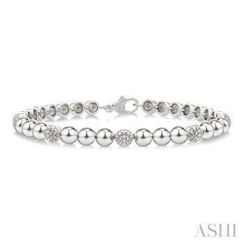 Sterling silver round beaded bracelet with pave single cut daimonds 0.15 ct 
7 inch