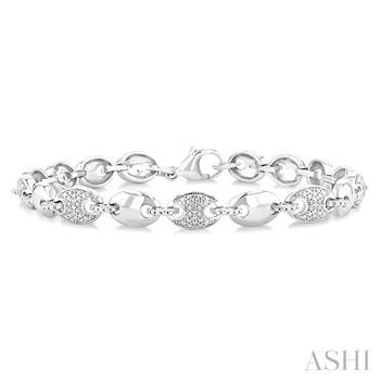 Sterling Silver Round Mariner Bracelet With Pave Single Cut Diamonds 0.10 Ct 
7 Inch