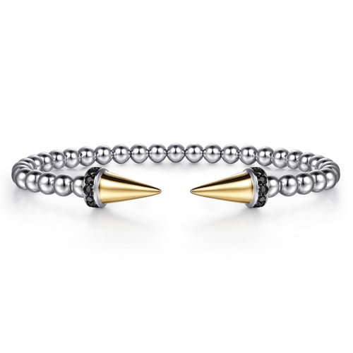 Gabriel & Co 14 Karat Yellow Gold and 925 Sterling Silver Bujukan Black Spinel Punk Bangle Bracelet 0.45 ct 
size 6