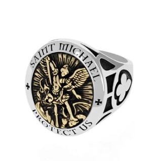 King Baby Sterling Silver Saint Michael Ring With Gold Alloy 
Ring Size 11