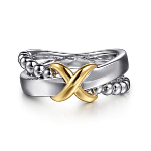 Gabriel & Co 14 Karat Yellow Gold And Sterling Silver X Ring 
Size 6.5