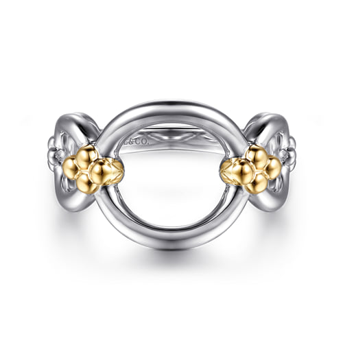 Gabriel & Co 14 Karat Yellow Gold and 925 Sterling Silver Bujukan Round Link Chain Ring
size 6.5