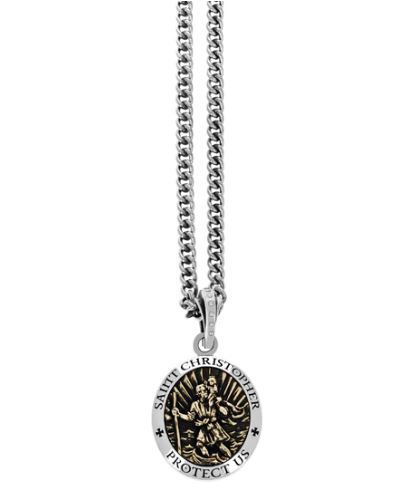 King Baby Sterling Silver Saint Christopher Pendant With Gold Alloy 
Length: 24 Inch