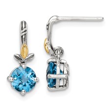 Sterling Silver with 14 karat leaf   blue topaz Earrings