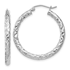 Sterling Silver 3.0 mm Textured Hoop Earrings