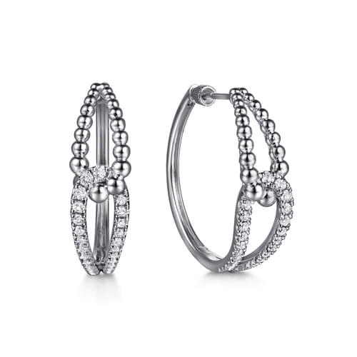 Gabriel & Co Sterling Silver Bujukan And 0.97Cts White Sapphire Interlocking Hoop Earrings 30 Mm