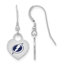 Sterling Silver Tampa Bay Lightning Heart Shape Dangle Earrings