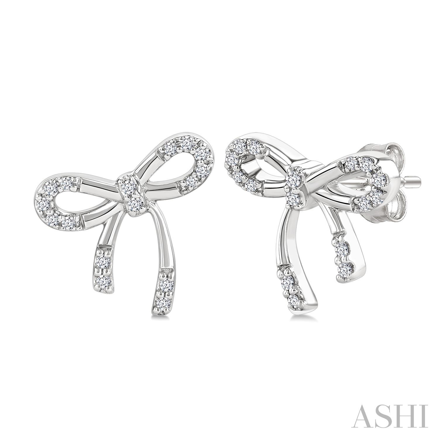 Sterling Silver Single Cut Diamond Bow Earrings 0.10 Ct