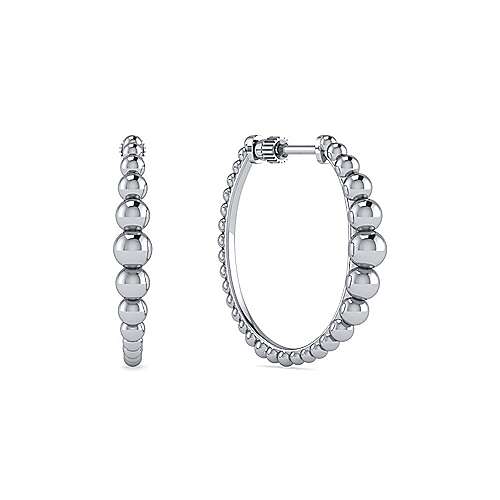 Gabriel & Co Sterling Silver 25mm Beaded Classic Hoop Earrings