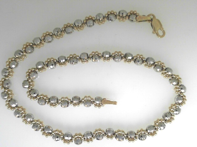 Estate14 Karat Yellow/White Beaded Anklet Length: 10